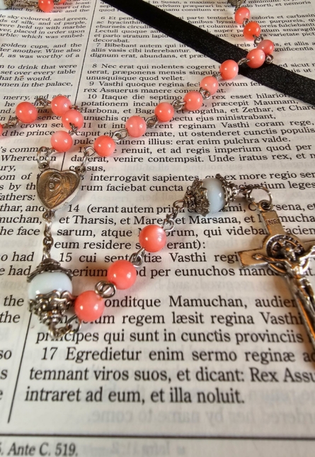 Salmon Mother of Pearl Rosary-1