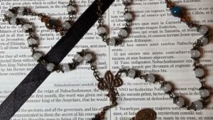 Aqua Blue Mosaic Fleur de Lis Rosary