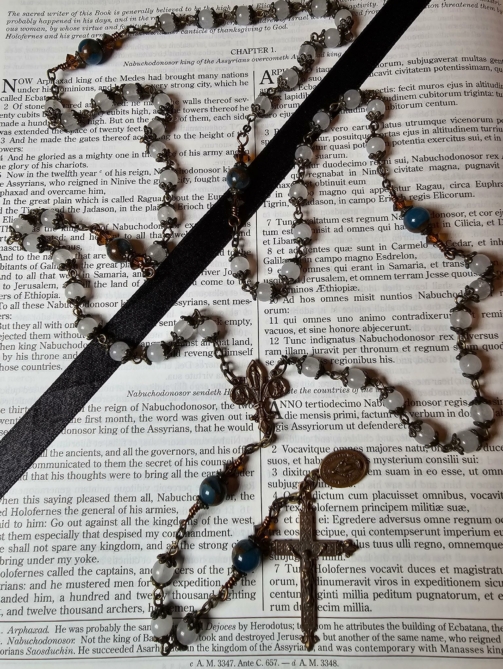 Aqua Blue Mosaic Fleur de Lis Rosary