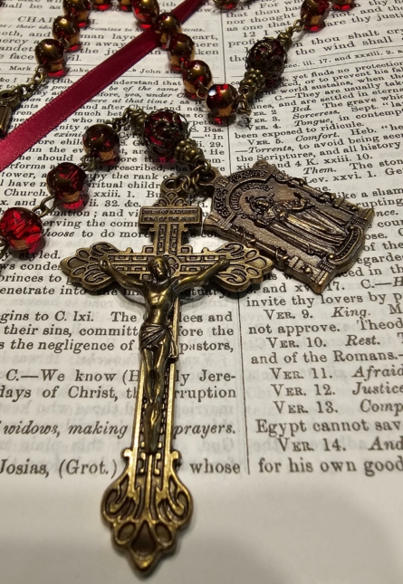 Crimson Red Sacred Heart of Jesus Rosary-1