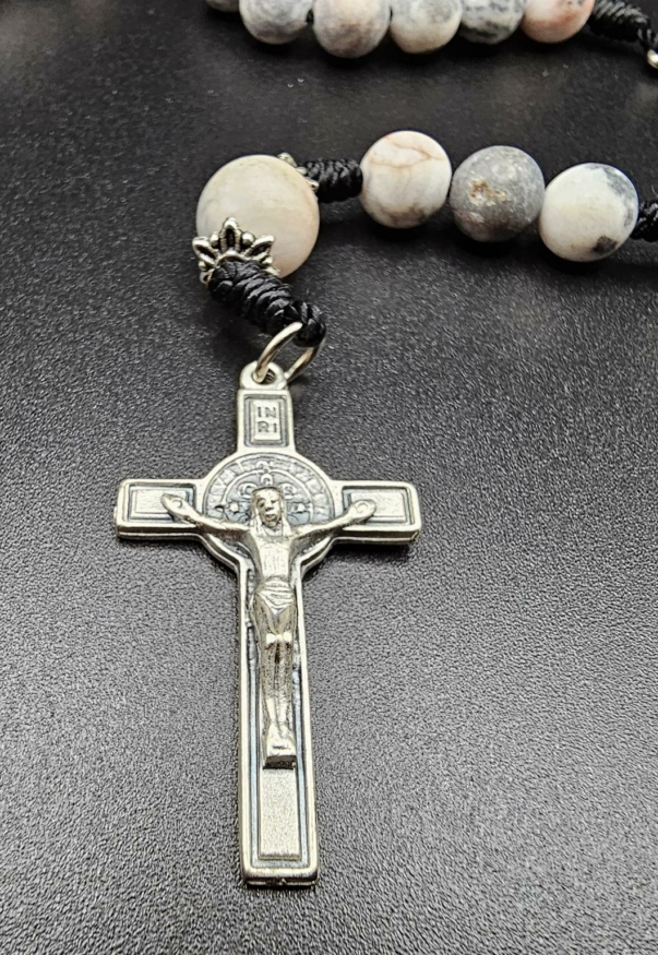 Pink Stone St Thérèse of Lisieux Cord Rosary-2
