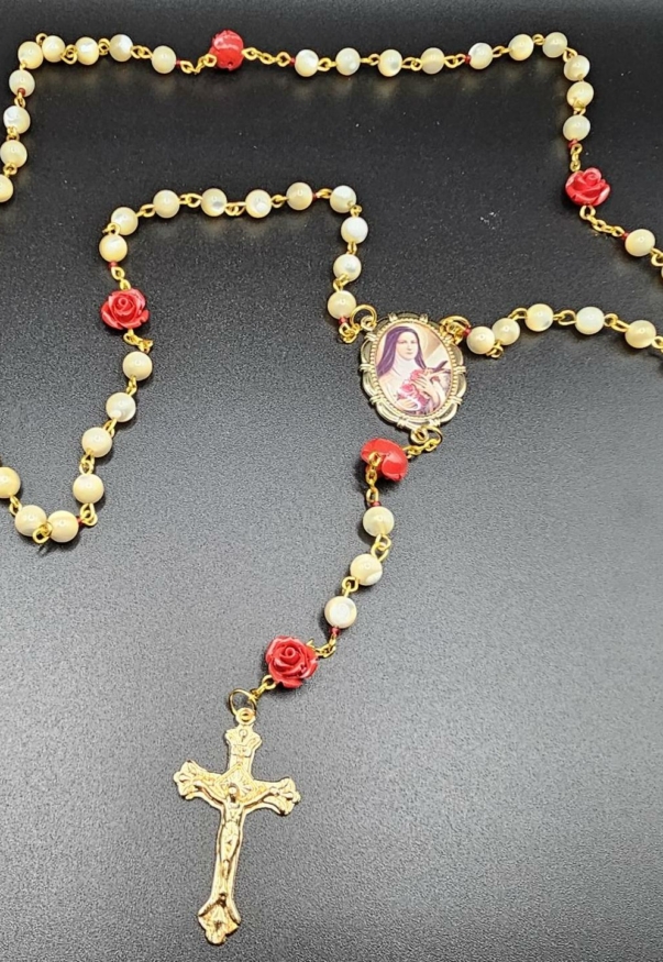 St Thérèse of Lisieux Red Rose Rosary