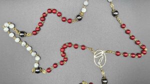 Two Tone Maroon w/ Crackle Saint Benedict Rosary
