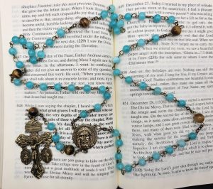 Turquoise with Tiger Eye Holy Face Rosary